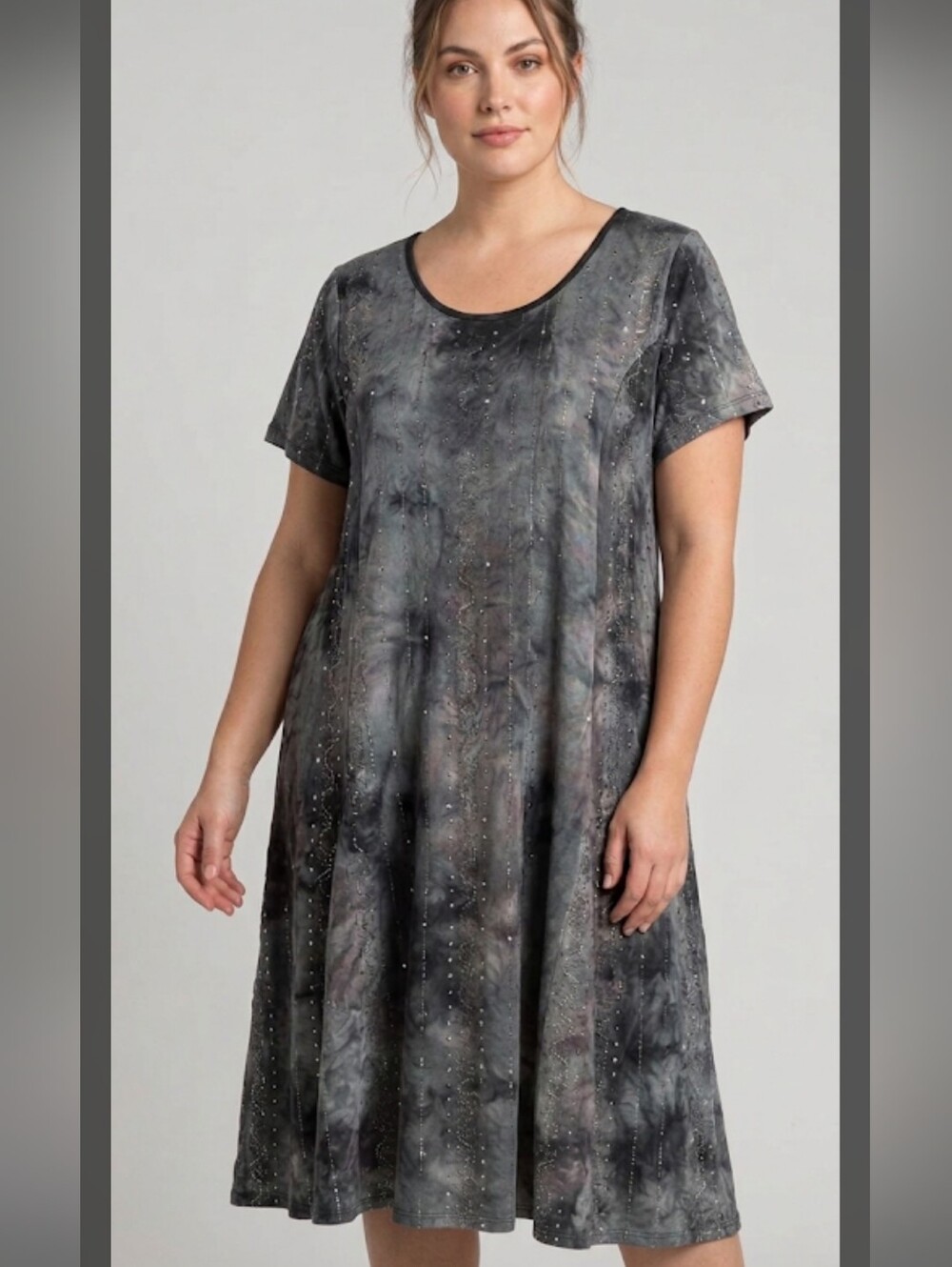 Sami & Jo Gray Wash Short Sleeve Dress with Sequin and Beads Whimsigoth Plus